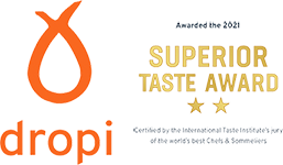 Dropi fish oil supplements logo. Superior Taste Award icon.