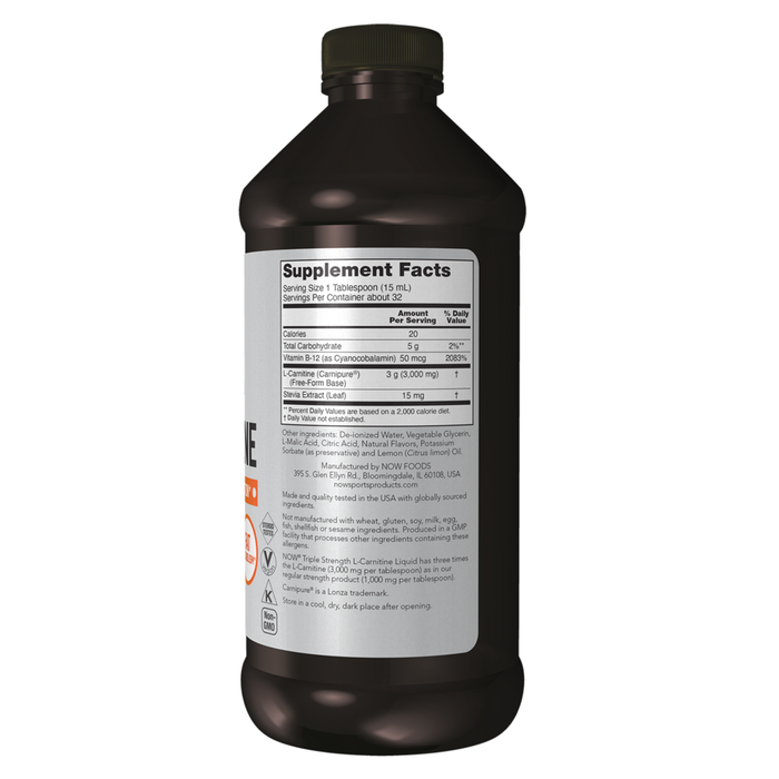NOW, Liquid L-Carnitine 3000 mg 16 fl oz, back