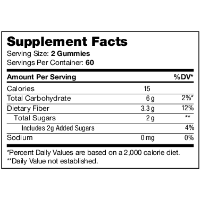 F is for Fiber 120 gummies Supplement Facts Label
