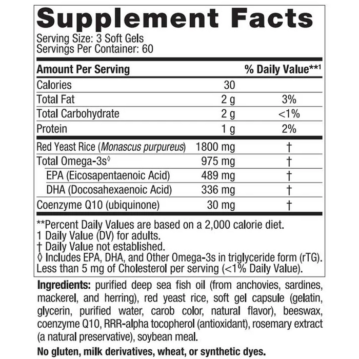 ProOmega Cholesterol Support 180 softgels Supplement Facts