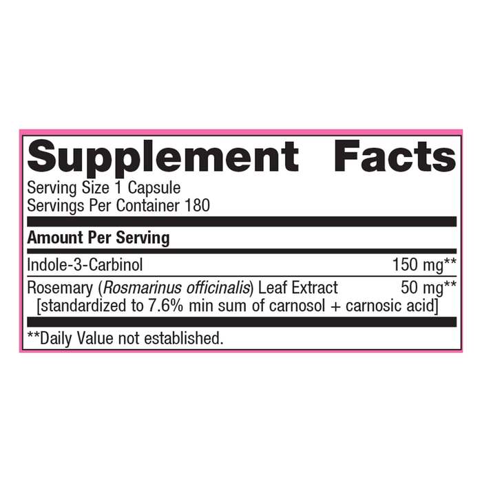 Indole-3-Carbinol 180 capsules Supplement Facts Label