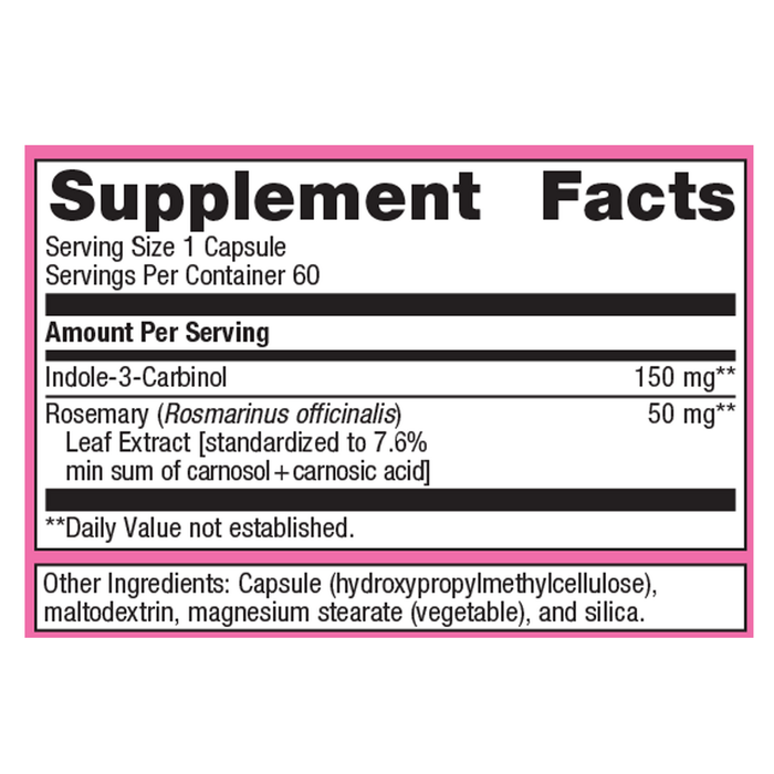 Indole-3-Carbinol 60 capsules Supplement Facts Label