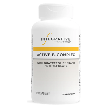 A bottle of Integrative Therapeutics Active B-Complex dietary supplement with 120 veg capsules.