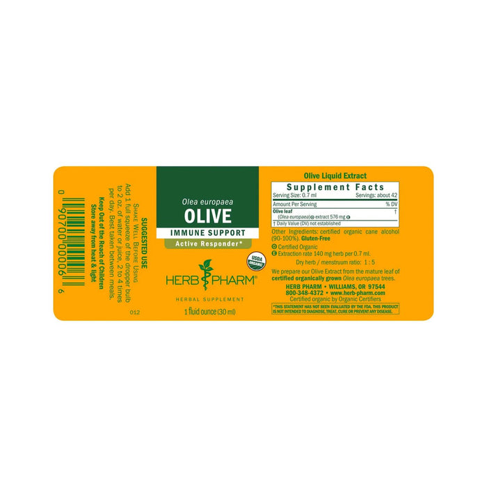 Supplement Facts Label Olive Liquid Extract by Herb Pharm