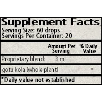 Wise Woman Herbals, Gotu Kola (Centella asiatica) 2 fl. oz. Supplement Facts Label