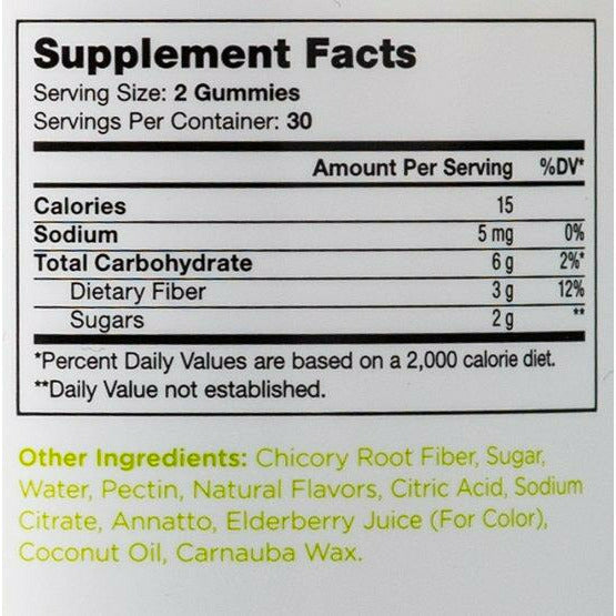 F is for Fiber 60 gummies Supplement Facts Label