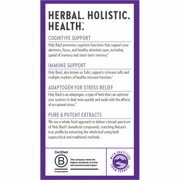 New Chapter, Holy Basil Force 120 Liquid Capsules Product Description Label