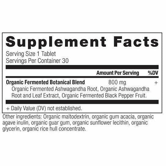 Ancient Nutrition, Ashwagandha 30 tabs Supplement Facts Label