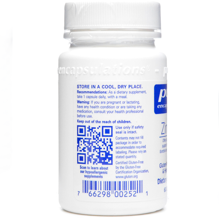 Zinc 30 60 vcaps by Pure Encapsulations Recommendations Label