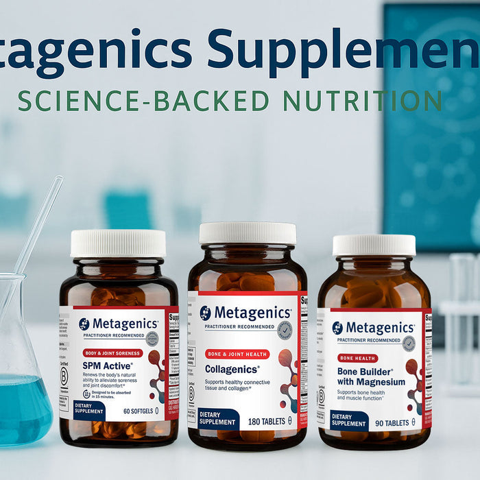 Metagenics supplements blog banner with Metagenics products and a scientific themed background