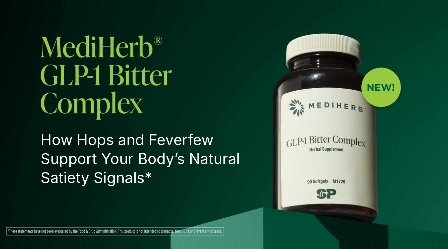 MediHerb GLP-1 Bitter Complex banner: how Hops and Feverfew support your body’s natural satiety signals