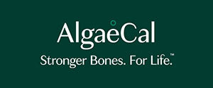 White AlgaeCal logo on green background 