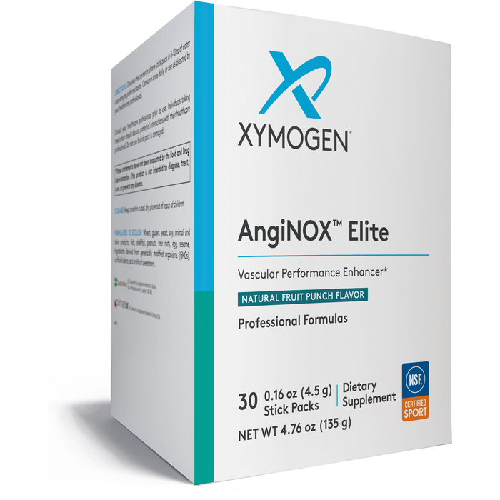 Xymogen AngiNOX Elite dietary supplement box on a white background