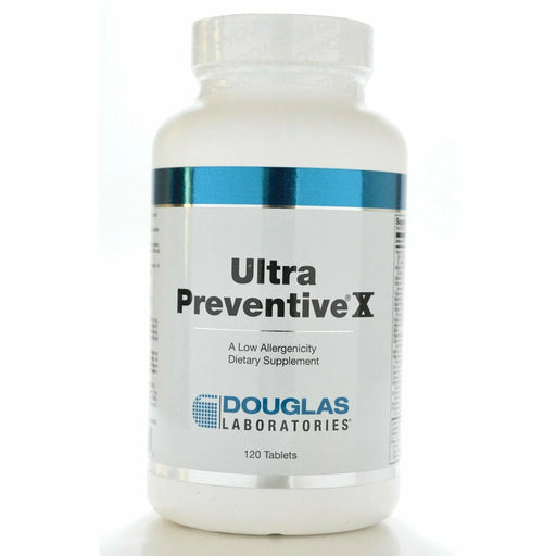 Ultra Preventive X by Douglas Laboratories label on a white bottle with a white background.