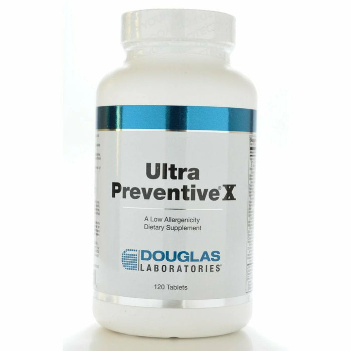 Ultra Preventive X by Douglas Laboratories label on a white bottle with a white background.