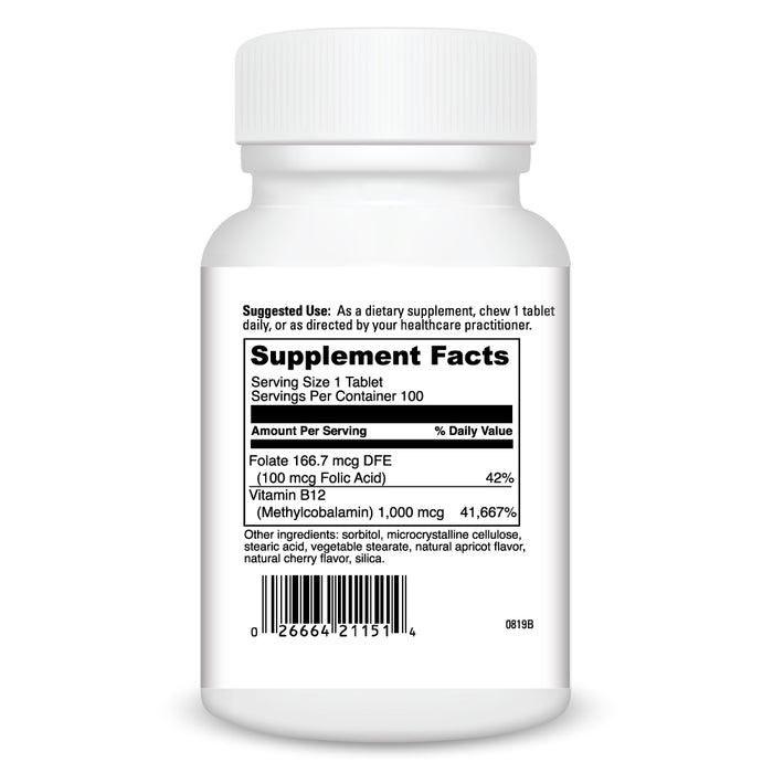 Supplement Facts Chewable B12-MC 100 tabs