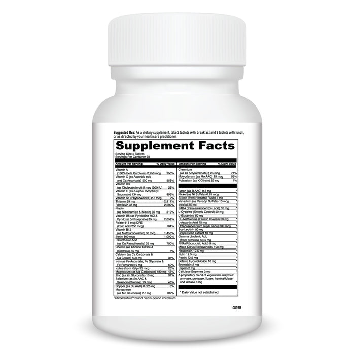Supplement bottle with a detailed label on a white background