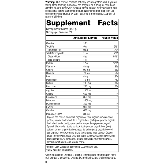 SP Detox Balance™ Chai, 27.6 oz., Rev 07 Supplement Facts