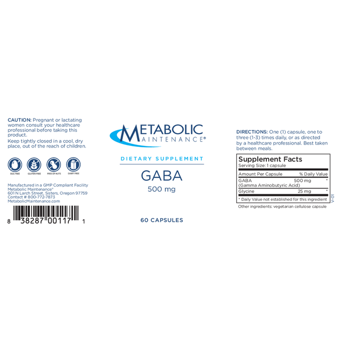 GABA 500 mg 60 caps by Metabolic Maintenance