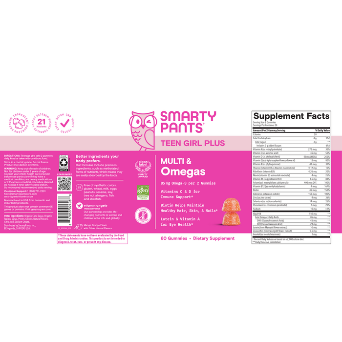 Teen Girl Plus Multi & Omegas 60 Gummies by SmartyPants Vitamins