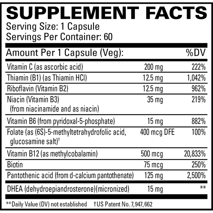 Cortisol Stress Support 60 capsules Supplement Facts Label