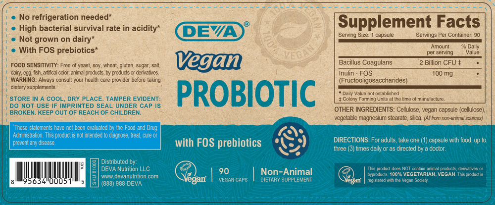 Vegan Probiotic with Prebiotic 90 Capsules by Deva Nutrition