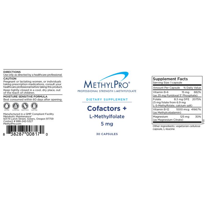 L-Methylfolate 5 mg + Cofactors 30 Capsules by MethylPro