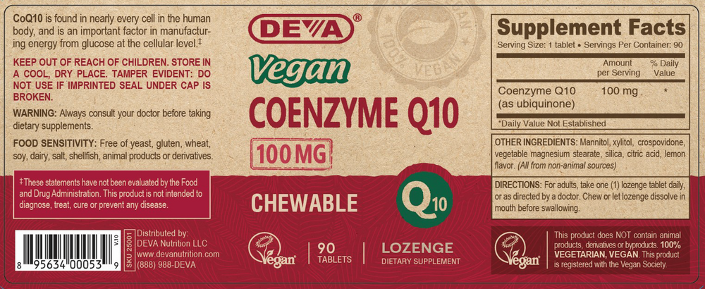 Vegan Coenzyme Q10 100mg 90 Tablets by Deva Nutrition