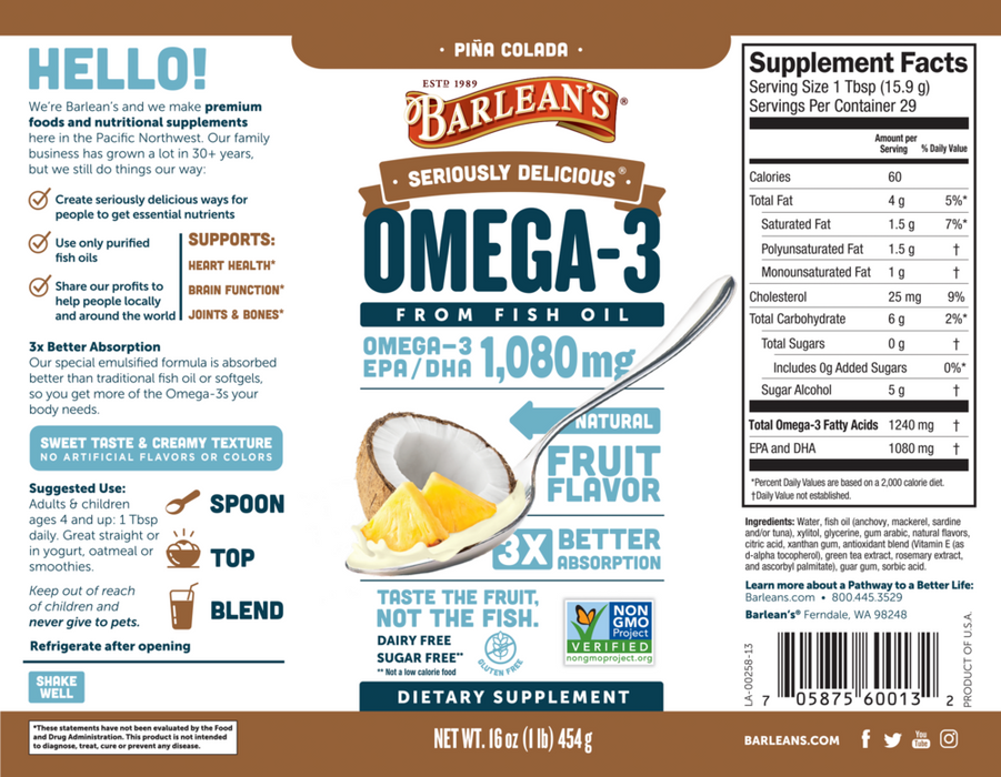 Seriously Delicious Omega-3 from Fish Oil by Barlean's Organic Oils