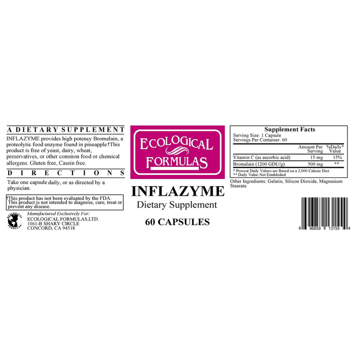 Ecological Formulas, Inflazyme 60 caps, Label