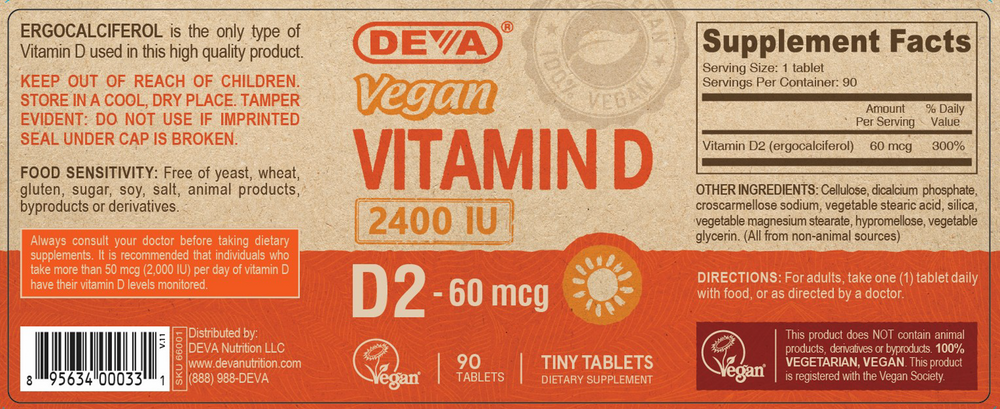 Vegan Vitamin D2 90 Tablets by Deva Nutrition