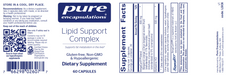 Lipid Support Complex 60 Capsules by Pure Encapsulations information label
