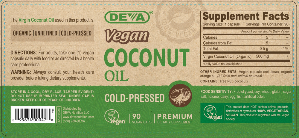 Vegan Virgin Coconut Oil 90 Capsules by Deva Nutrition