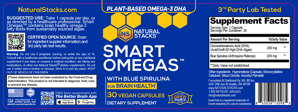 Smart Omegas with Blue Spirulina 30 Capsules by Natural Stacks