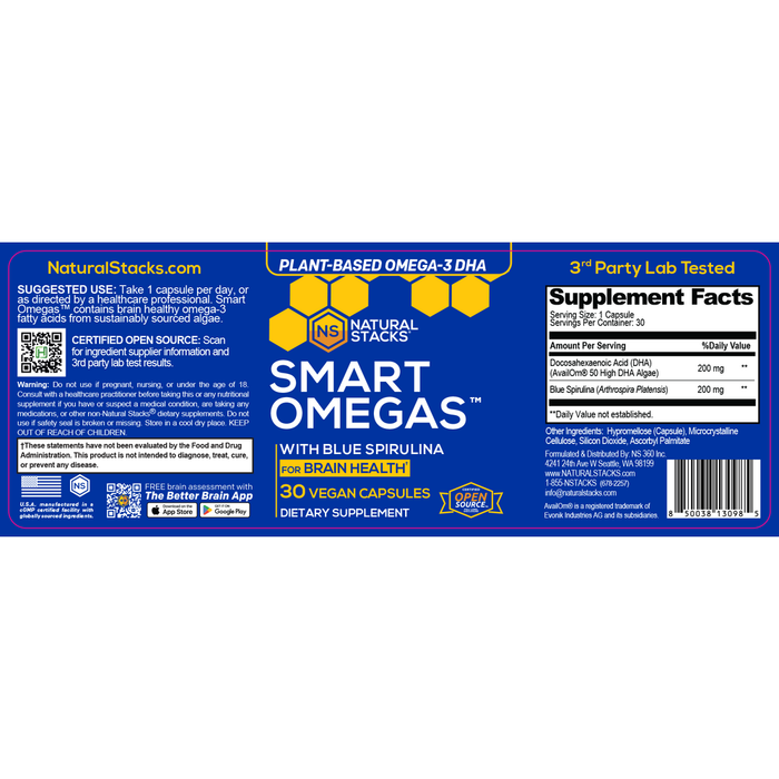 Smart Omegas with Blue Spirulina 30 Capsules by Natural Stacks
