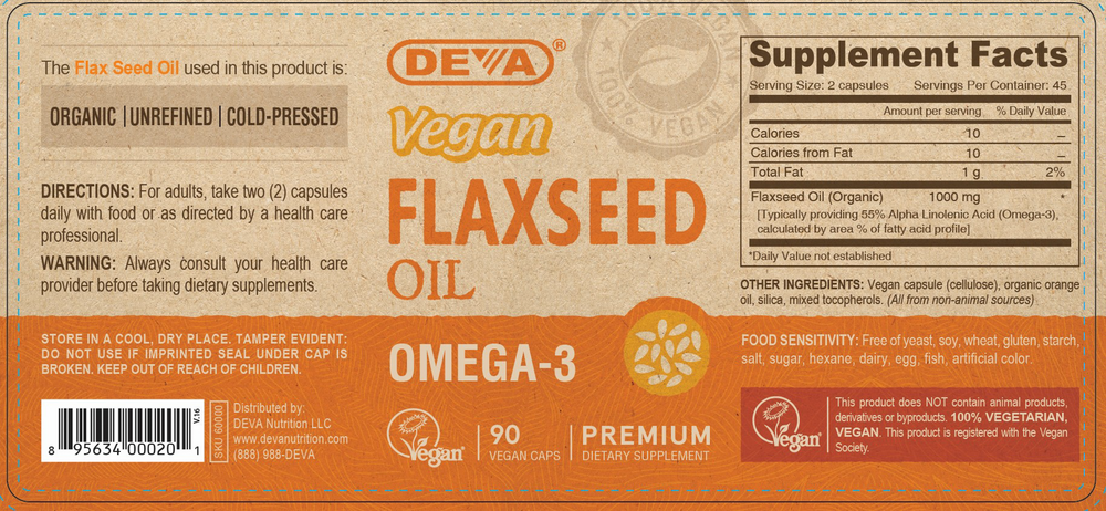 Vegan Flax Seed Oil 90 Capsules by Deva Nutrition