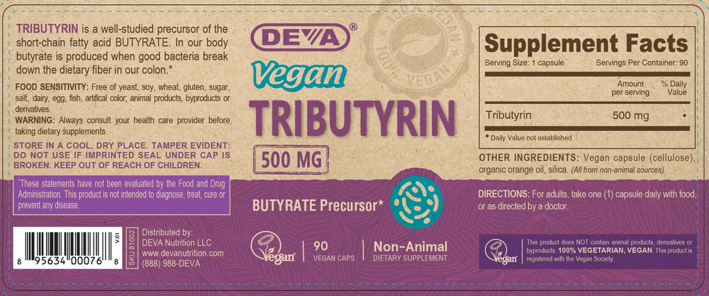 Vegan Tributyrin 90 Capsules by Deva Nutrition