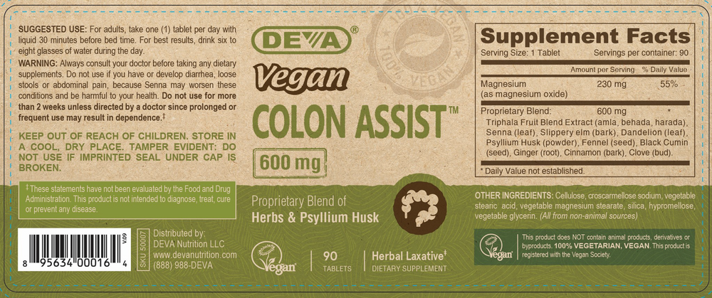 Vegan Colon Assist 90 Tablets by Deva Nutrition