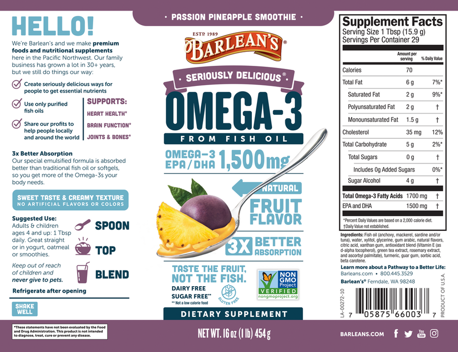 Seriously Delicious Omega-3 from Fish Oil by Barlean's Organic Oils