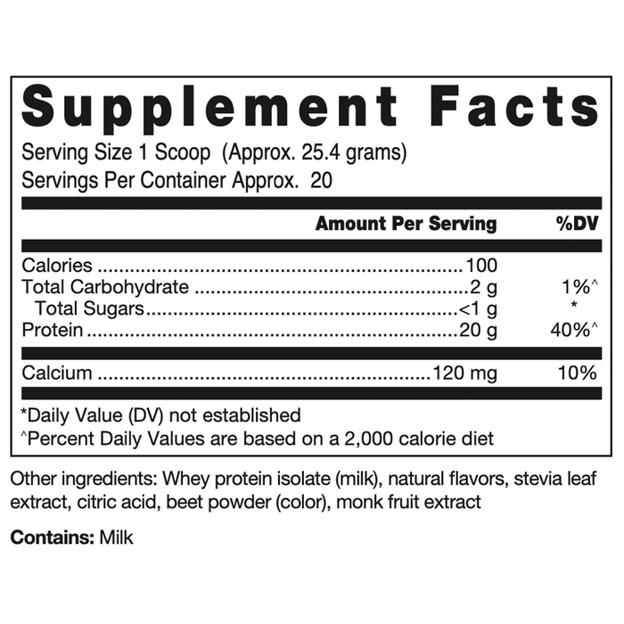 Klean Isolate Natural Strawberry Flavor 18 oz Supplement Facts Label