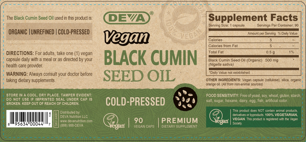 Black Cumin Seed Oil 90 Vegan Capsules by Deva Nutrition
