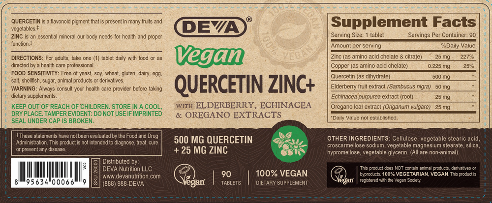 Vegan Quercetin Zinc+ 90 Tablets by Deva Nutrition