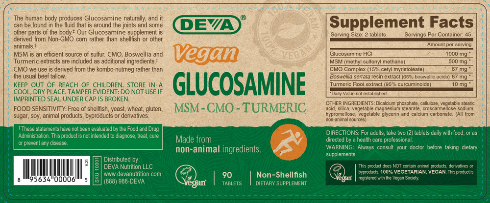 Vegan Glucosamine/SM/CMO 90 Tablets by Deva Nutrition