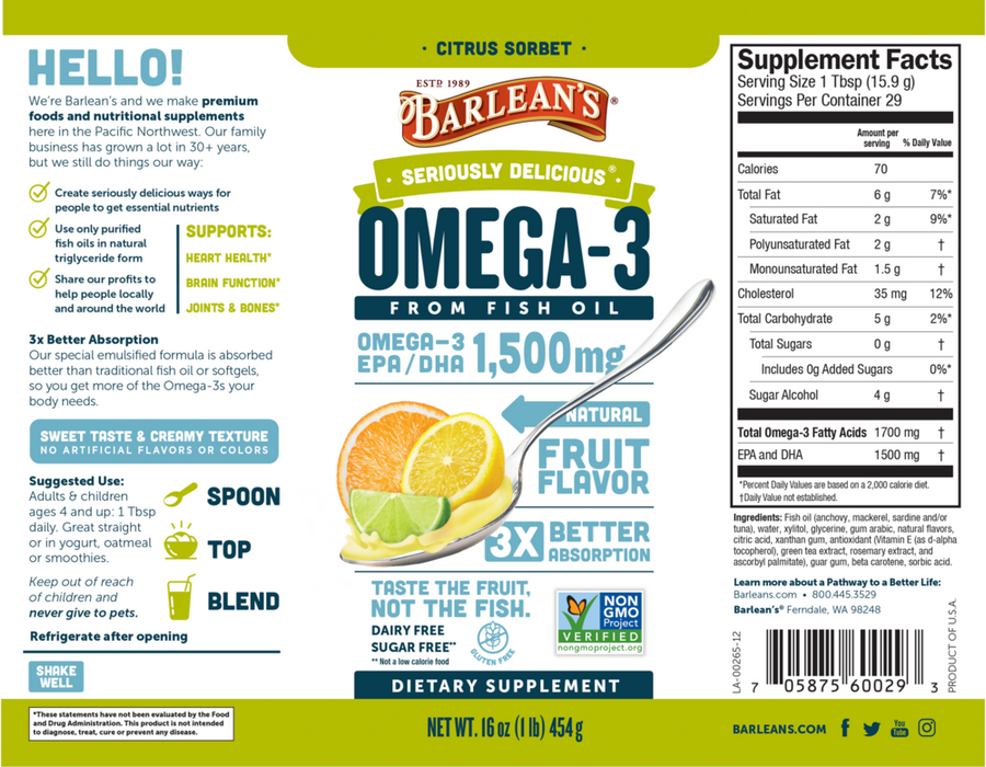 Seriously Delicious Omega-3 from Fish Oil by Barlean's Organic Oils