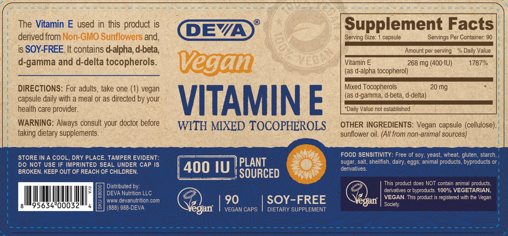 Vitamin E 400 IU - Mixed Tocop. 90 Capsules by Deva Nutrition