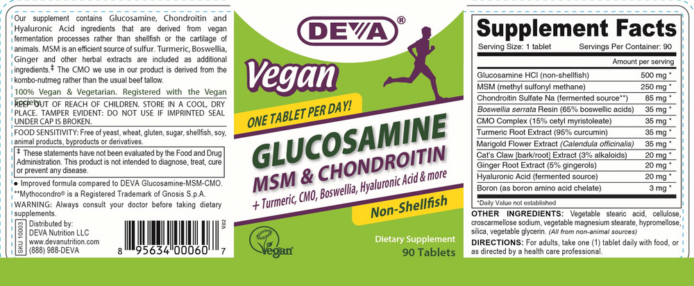Vegan Glucosamine-Chondroitin-MSM 90 Tablets by Deva Nutrition