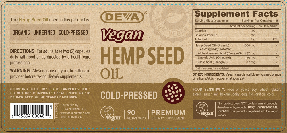Vegan Hemp Oil 90 Capsules by Deva Nutrition
