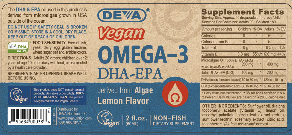 Vegan Liquid DHA-EPA Lemon 2 fluid ounce by Deva Nutrition