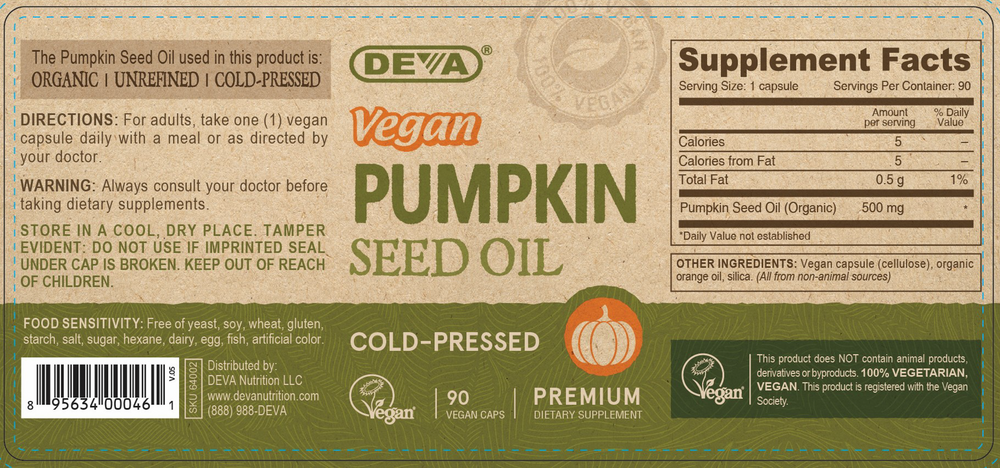 Vegan Pumpkin Seed Oil 90 Capsules by Deva