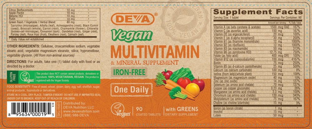 Vegan Multivitamin (Iron-Free) 90 Tablets by Deva Nutrition